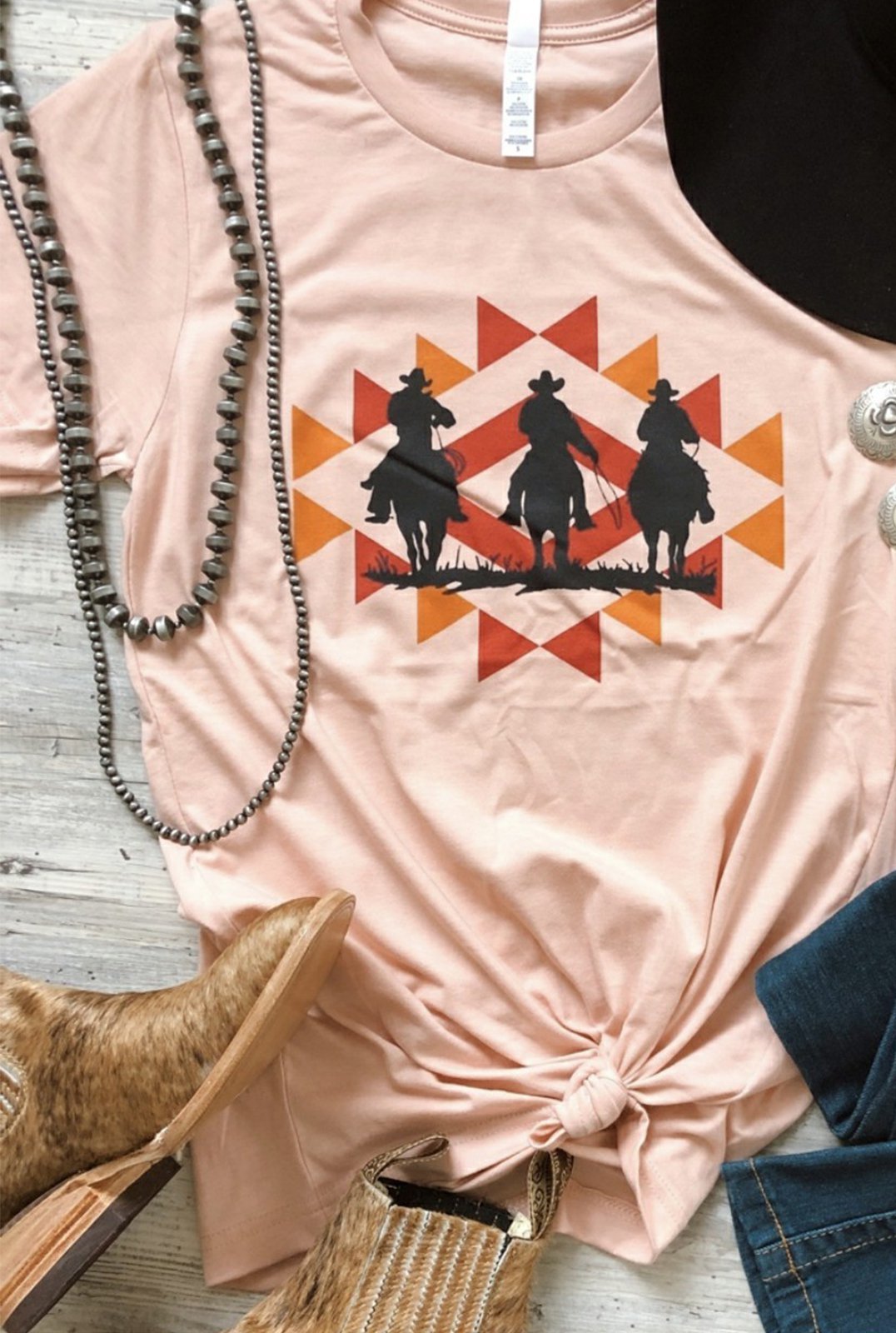 Cowboys Geometric Crew Neck Statement Shirts & Tops