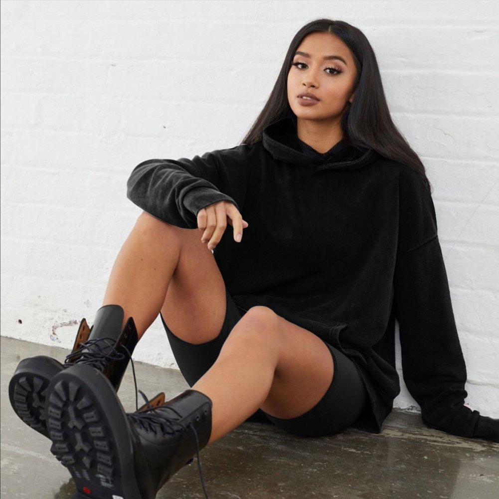 Autumn Plain Hoodie Two Piece Shorts Tracksuit