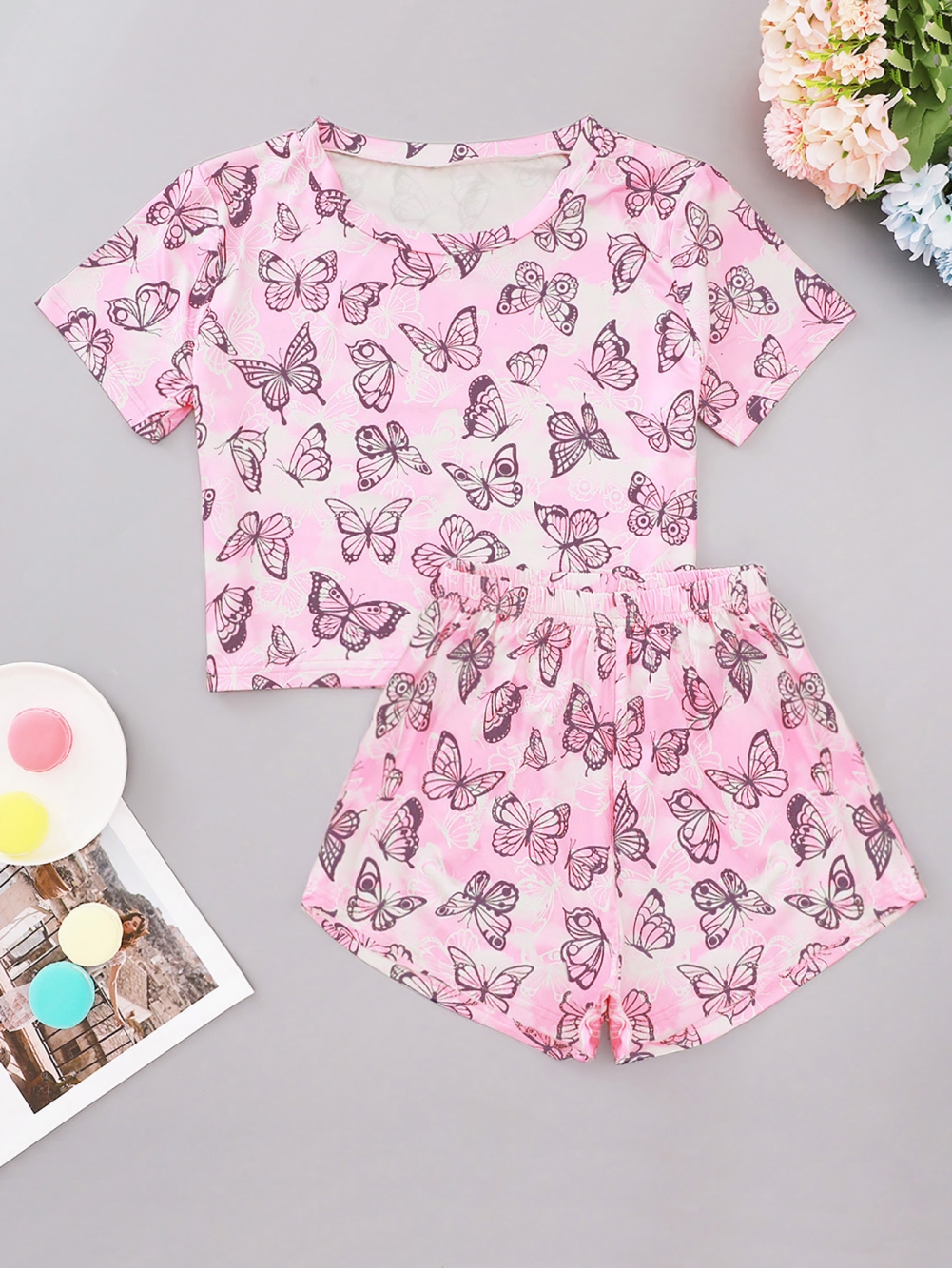 Women Summer Print Two Piece Shorts Pajama Set