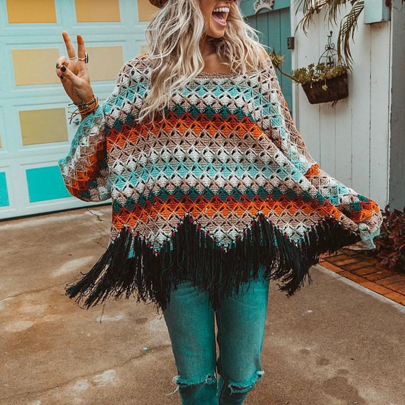 Glamorous Color Matching Tassel Sweaters