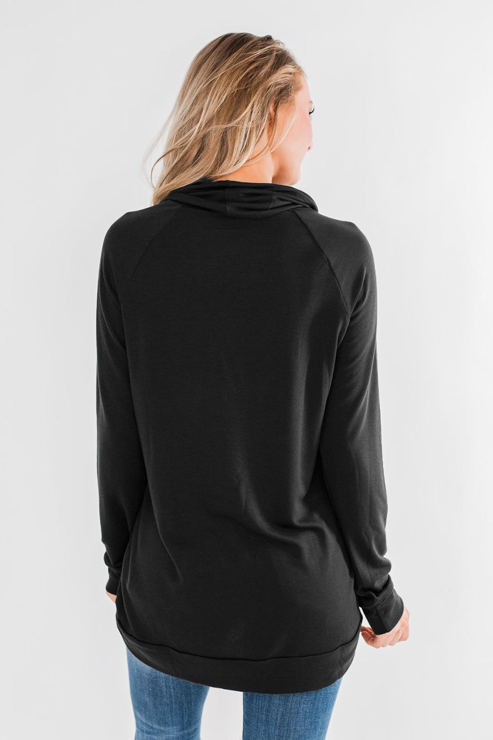 Black Casual Cowl Neck Pullover Sweatshirt