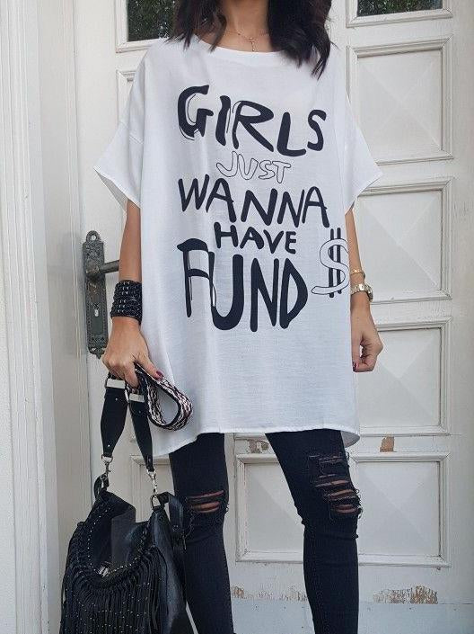 Letter Short Sleeve Cotton-Blend Shirts & Tops