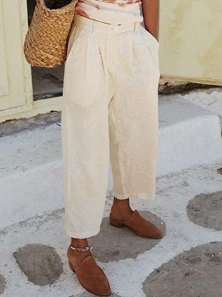 Patchwork Cotton-Blend Casual Pockets Pants