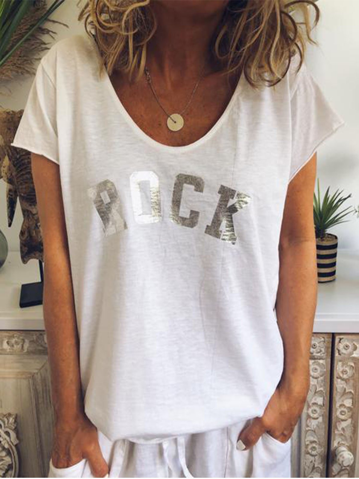 White V Neck Short Sleeve Casual Shirts & Tops