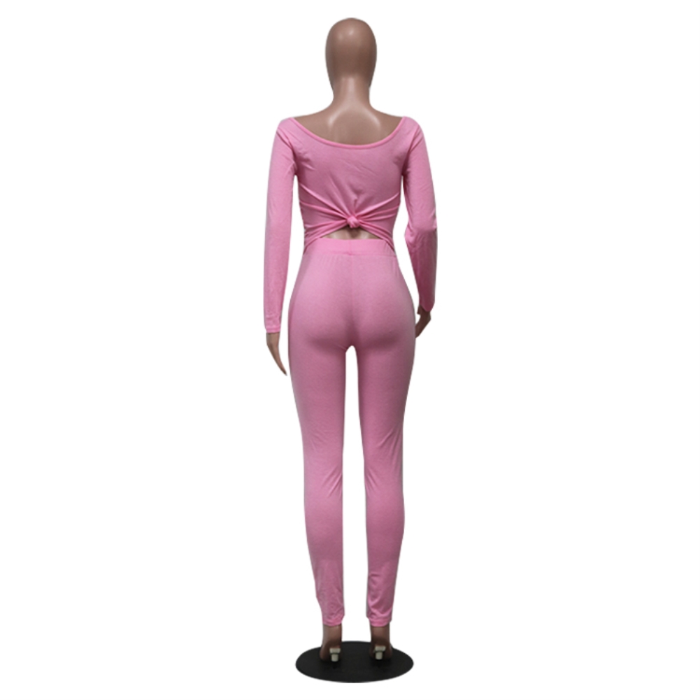 Solid Color Sexy Two Piece Tight Pants Set