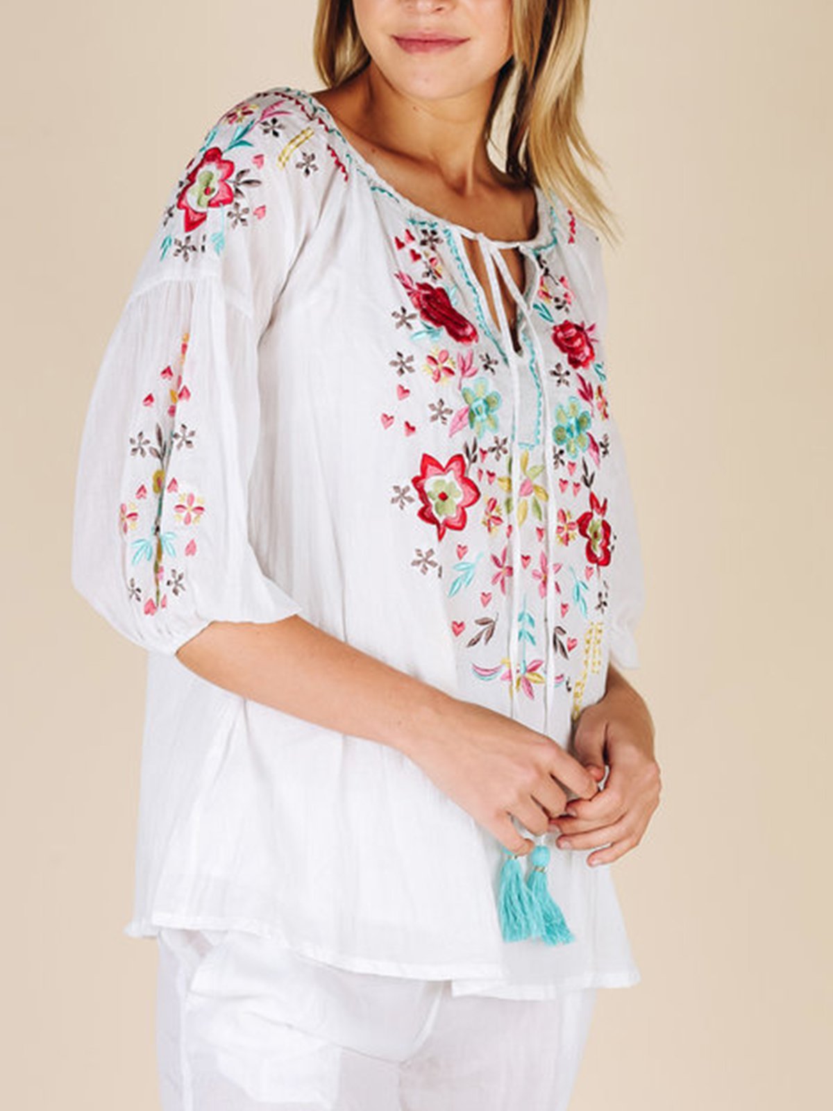 Floral V Neck Boho Shirts & Tops