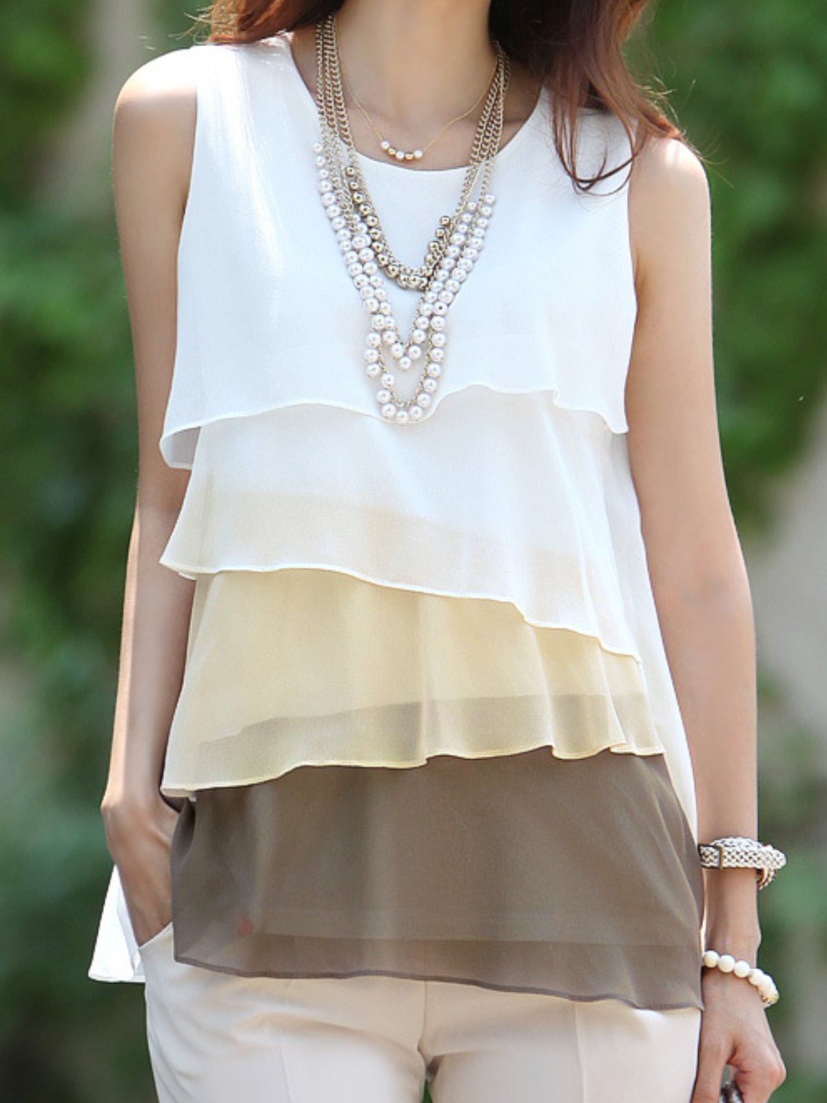 Paneled Casual Chiffon Shirts & Tops