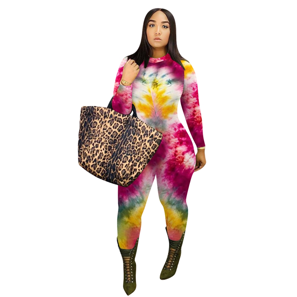 Autumn Tie Dye Long Sleeve Bodycon Jumpsuit