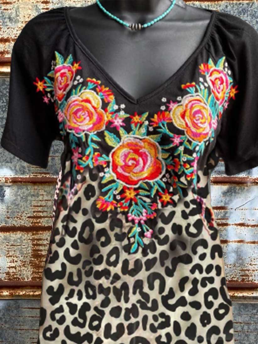 Cotton-Blend Color-Block Short Sleeve Dresses