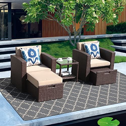 5 Piece Wicker Outdoor Patio Furniture Set