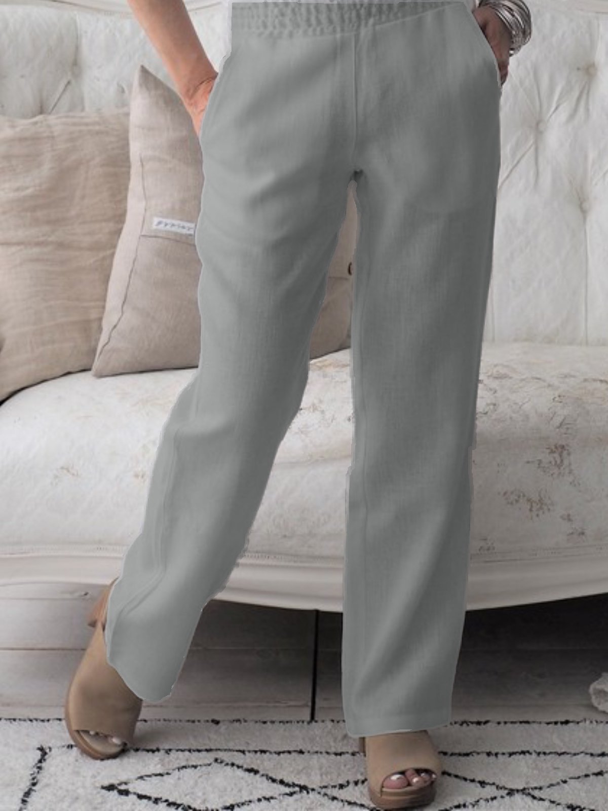 Cotton Casual Pockets Solid Pants