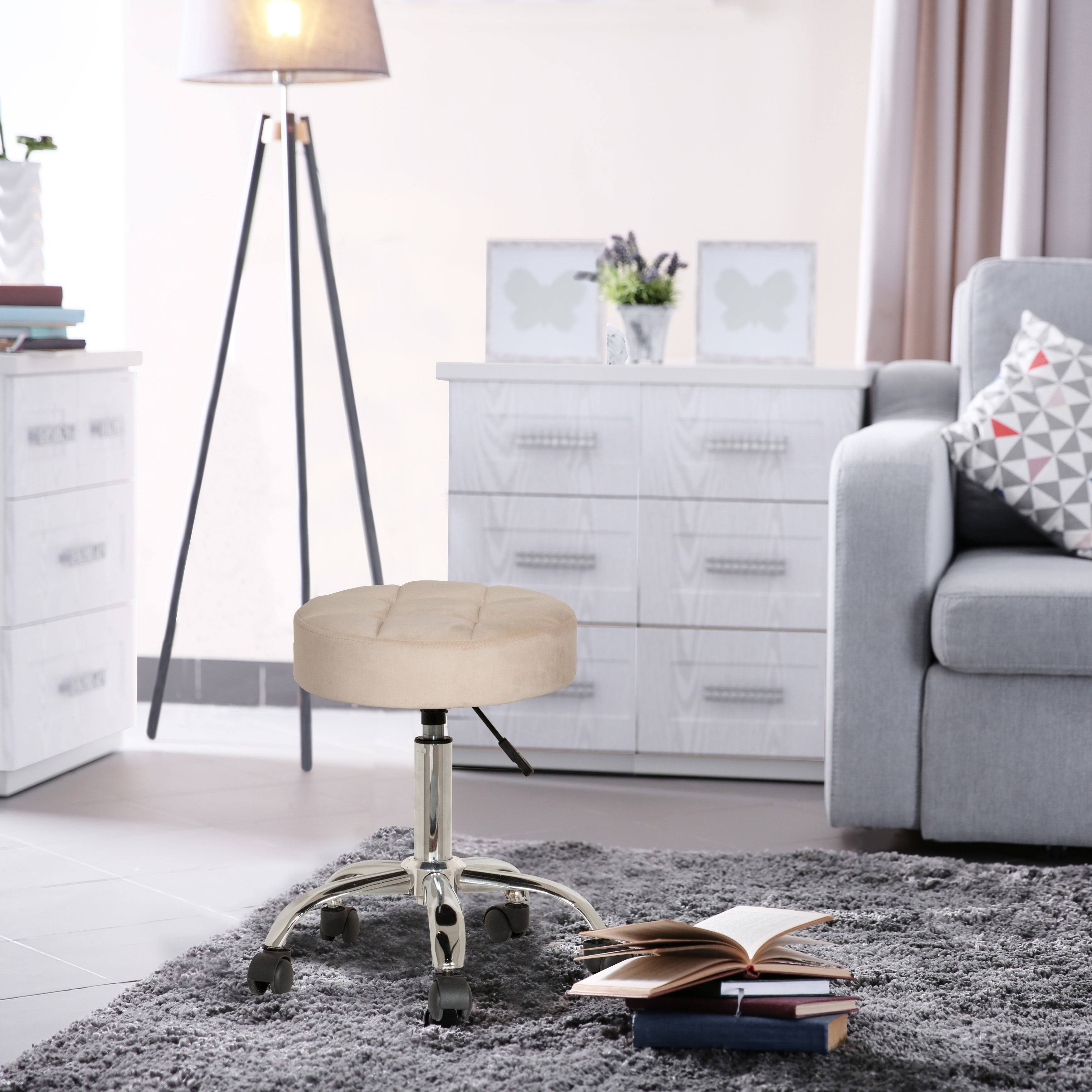 Hillsdale Furniture Nora Tufted Backless Adjustable Metal Vanity or Office Stool - Cream Velvet