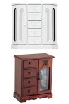 Solid Wooden Jewelry Organizer Storage Box with Drawers /Brown and White