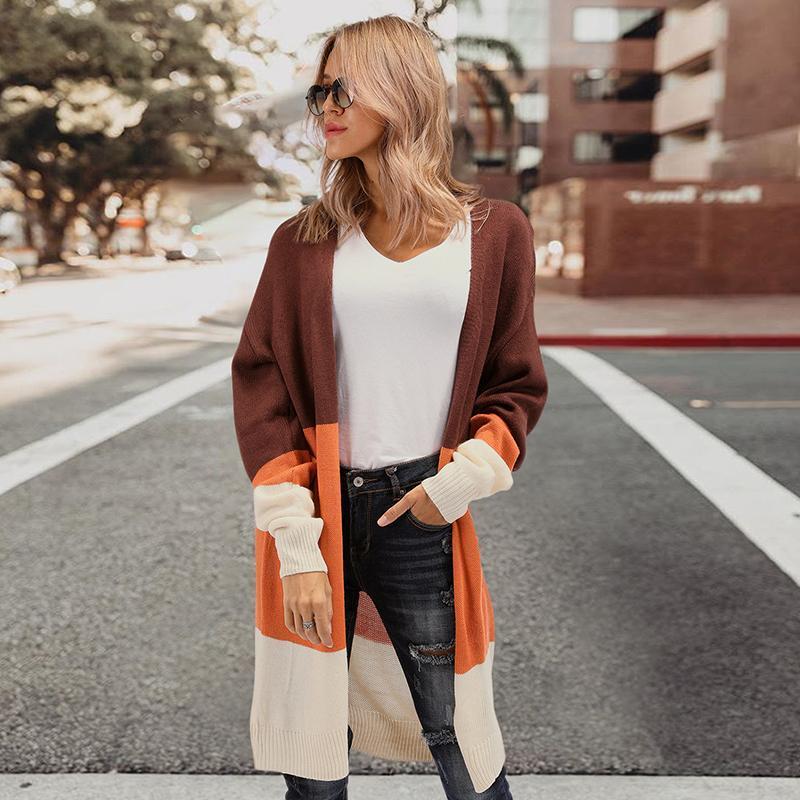 Fashion Tri-Color Stitching Sweater Cardigan