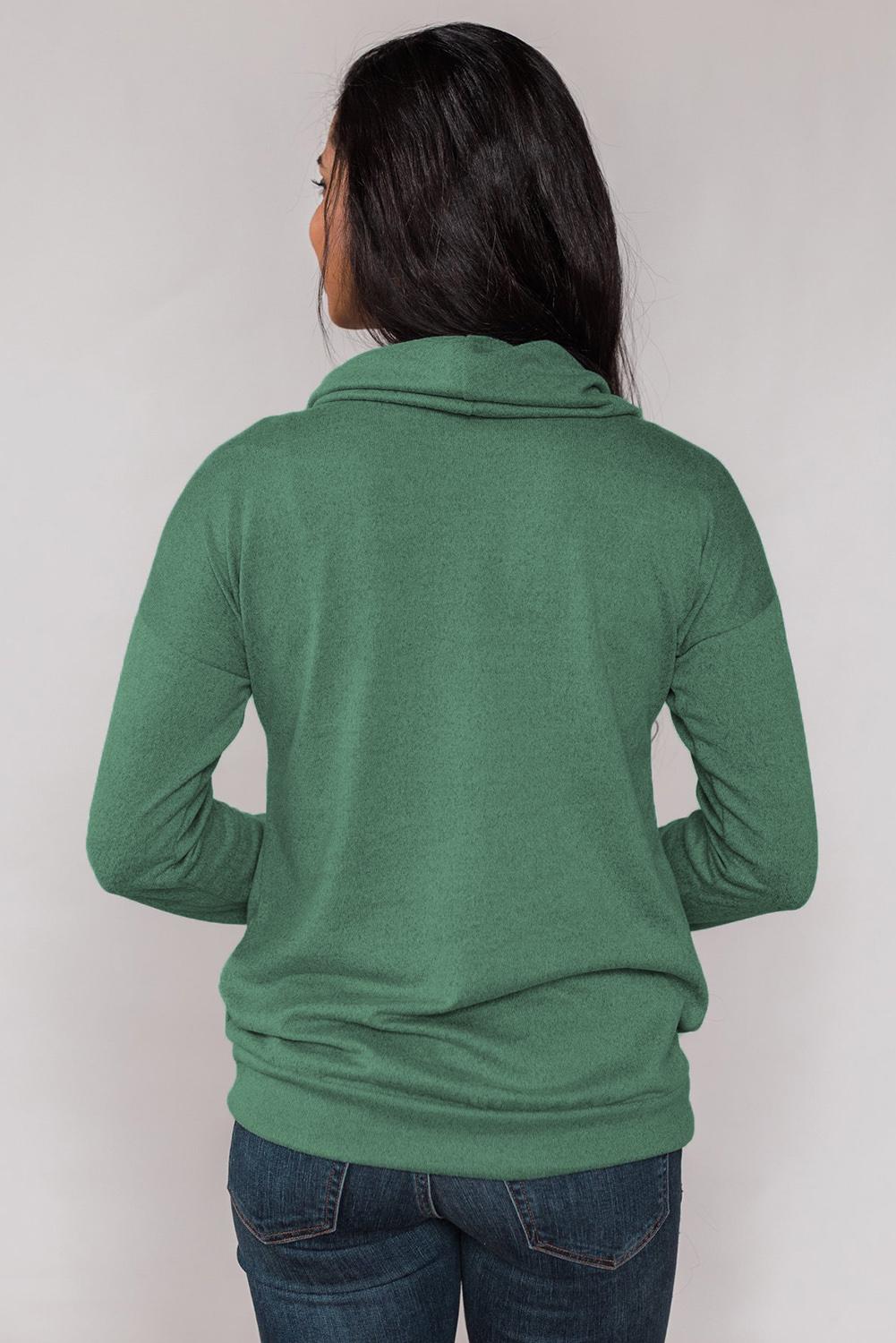 Green Twist of Winter Cowl Neck Top
