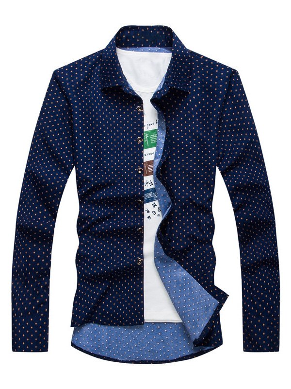 Men's Polka Dot Print Long Sleeve Shirt