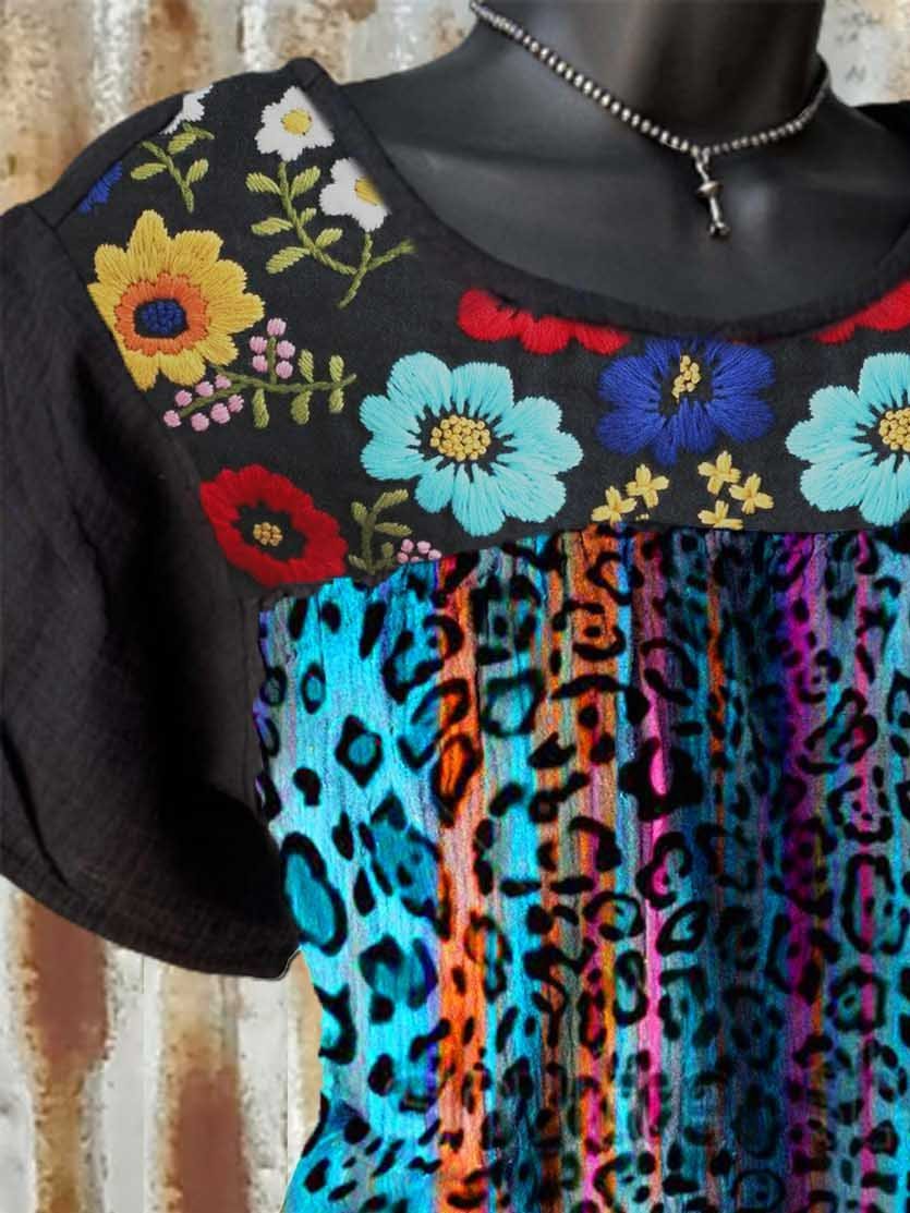 Shift Short Sleeve Floral Cotton-Blend Shirts & Tops