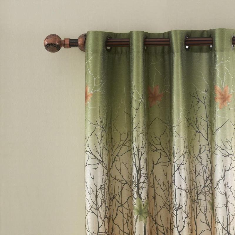 Antique Brone Grommet Maple Leaf Print Polyester With Blackout Lined Window Curtain Sofitel