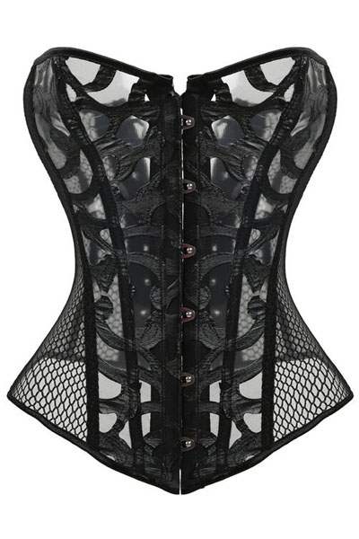 12 Steel Bones Vintage Black Mesh Overbust Corset with Tong
