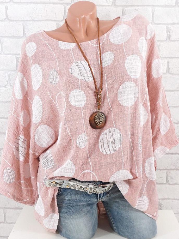 Round Neck Polka Dots Casual Shirts & Tops