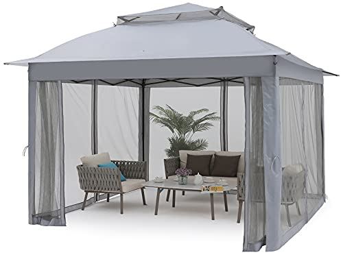 MASTERCANOPY Patio Gazebo Outdoor Pop Up Gazebo with Mesh Walls (11×11 Gray)