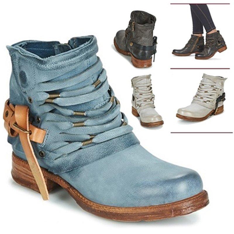 Women Fashion Leather Buckle Hollow Ankle Boots