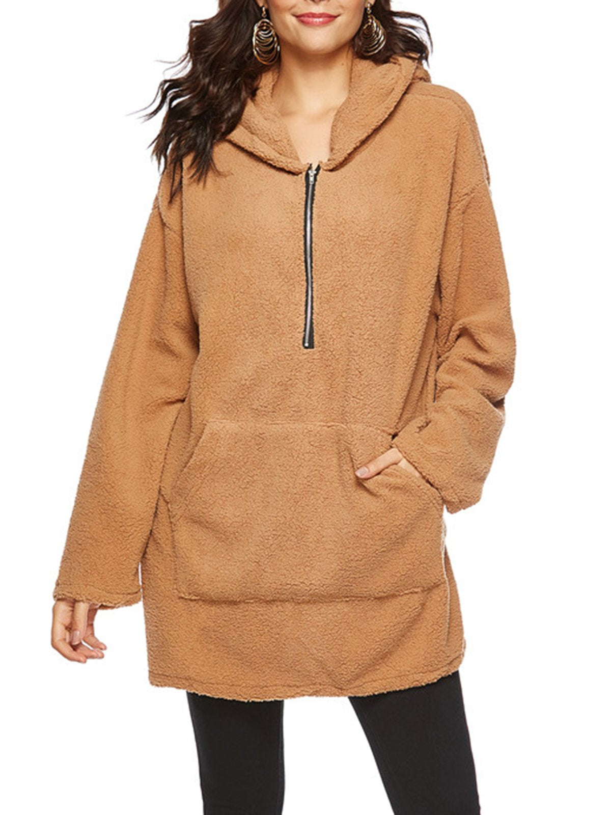 Plain Pockets Turtleneck Winter Oversized Hoodies