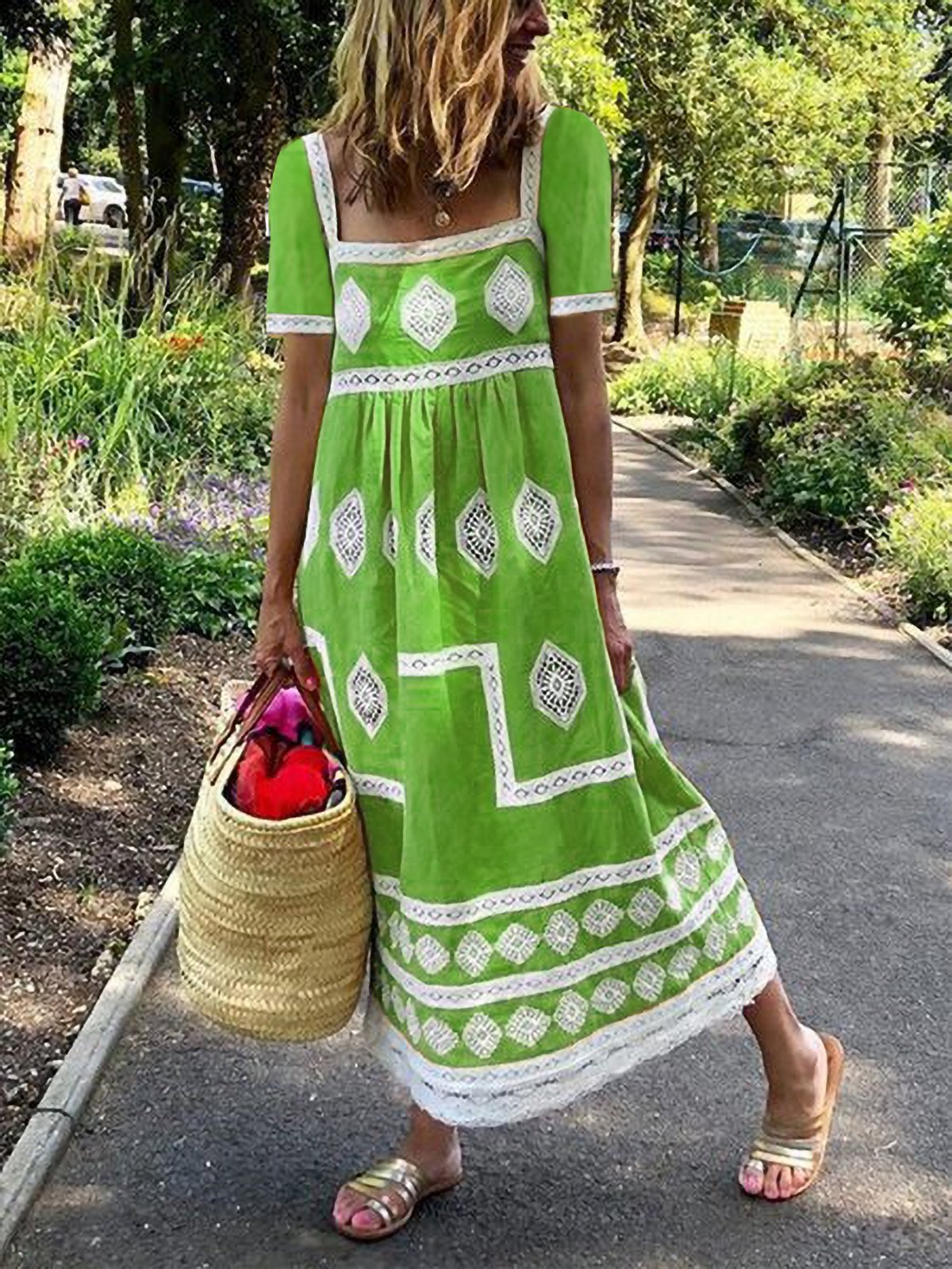 Plus Size Women Short Sleeve Vintage Floral Casual Dresses