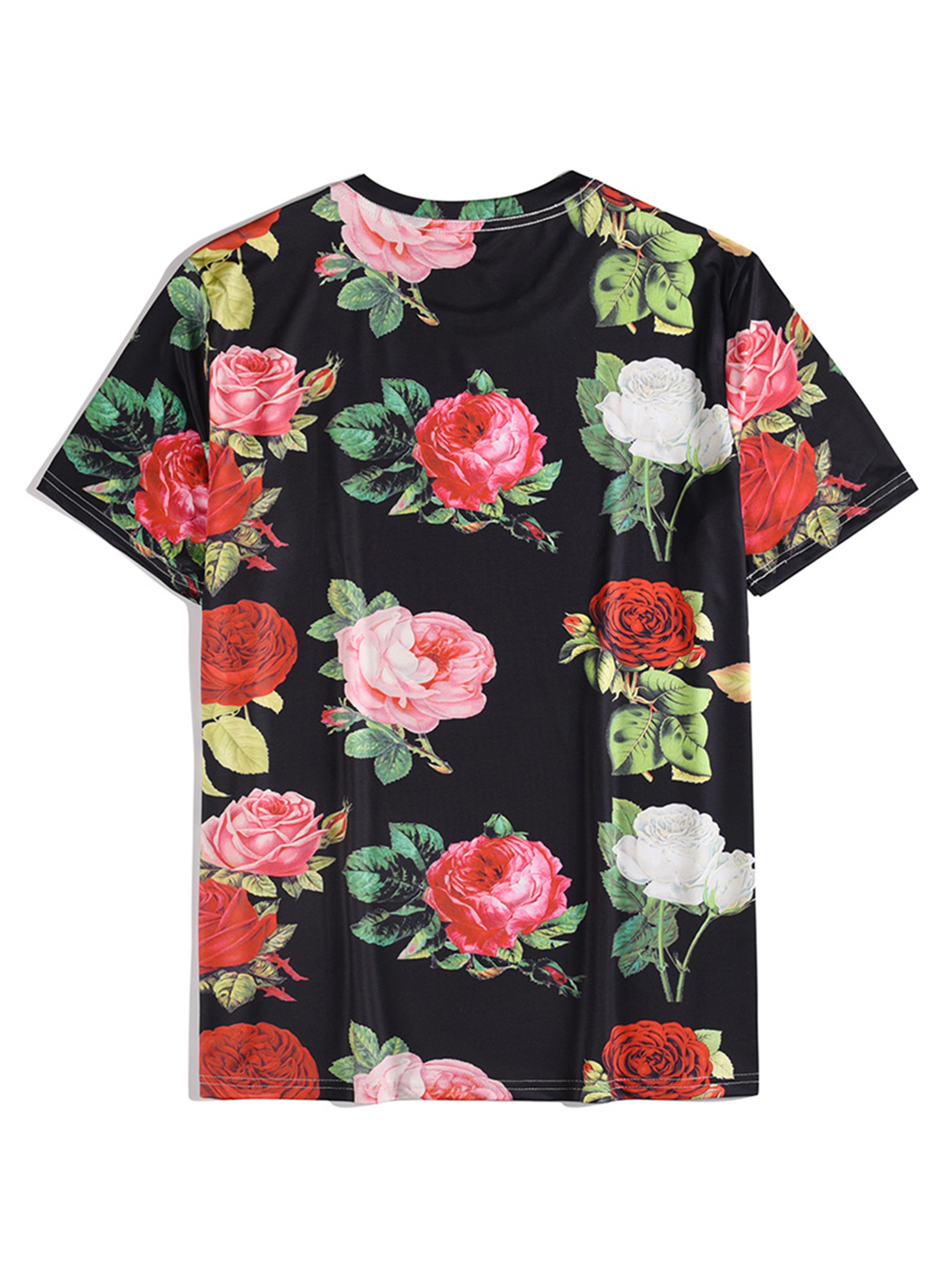 Men's Retro Rose Print Short Sleeve Tee