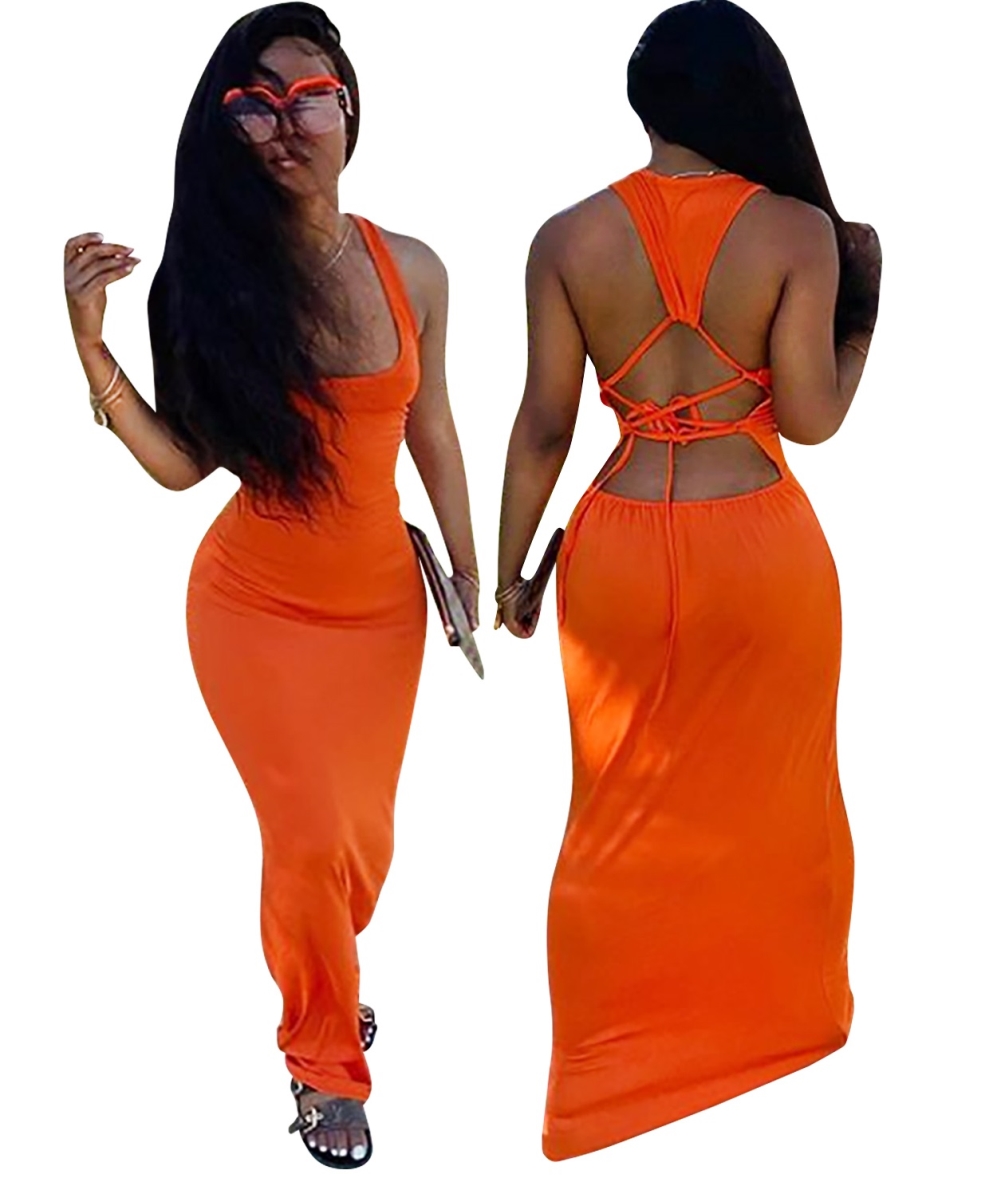Solid Color Sexy Strings Long Tank Dress
