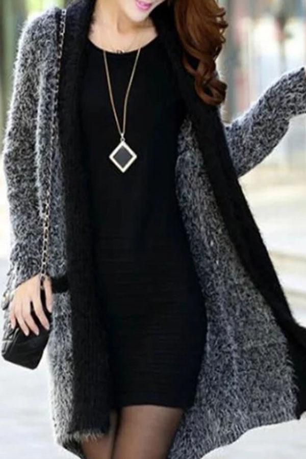 Elegant Fashion Slim Plain Long Sleeve Long Cardigan
