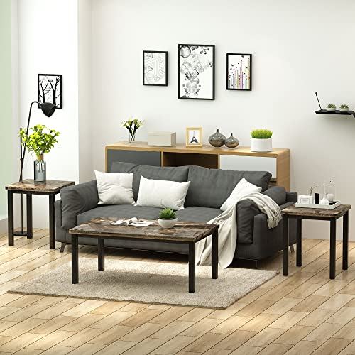 AWQM Faux Marble Top Coffee Table Set w/ 2 Sofa Side Table for Living Room/3-Piece