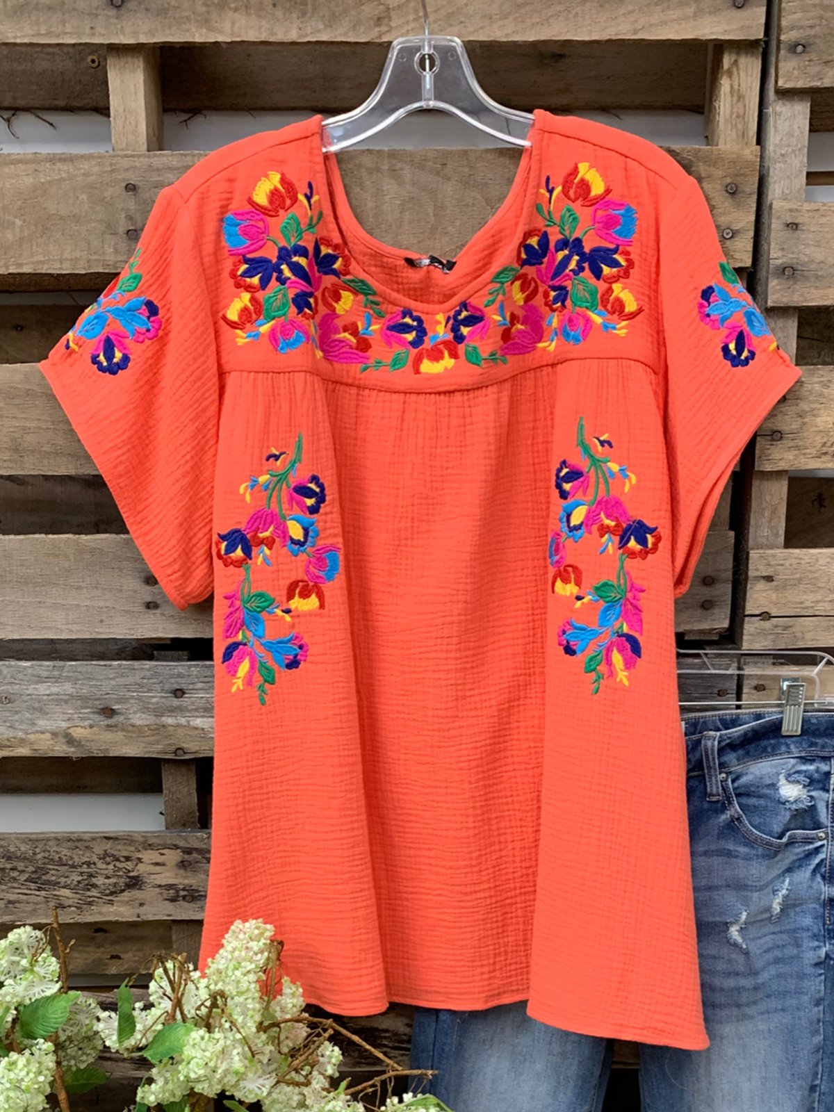 Crew Neck Vintage Short Sleeve Shirts & Tops