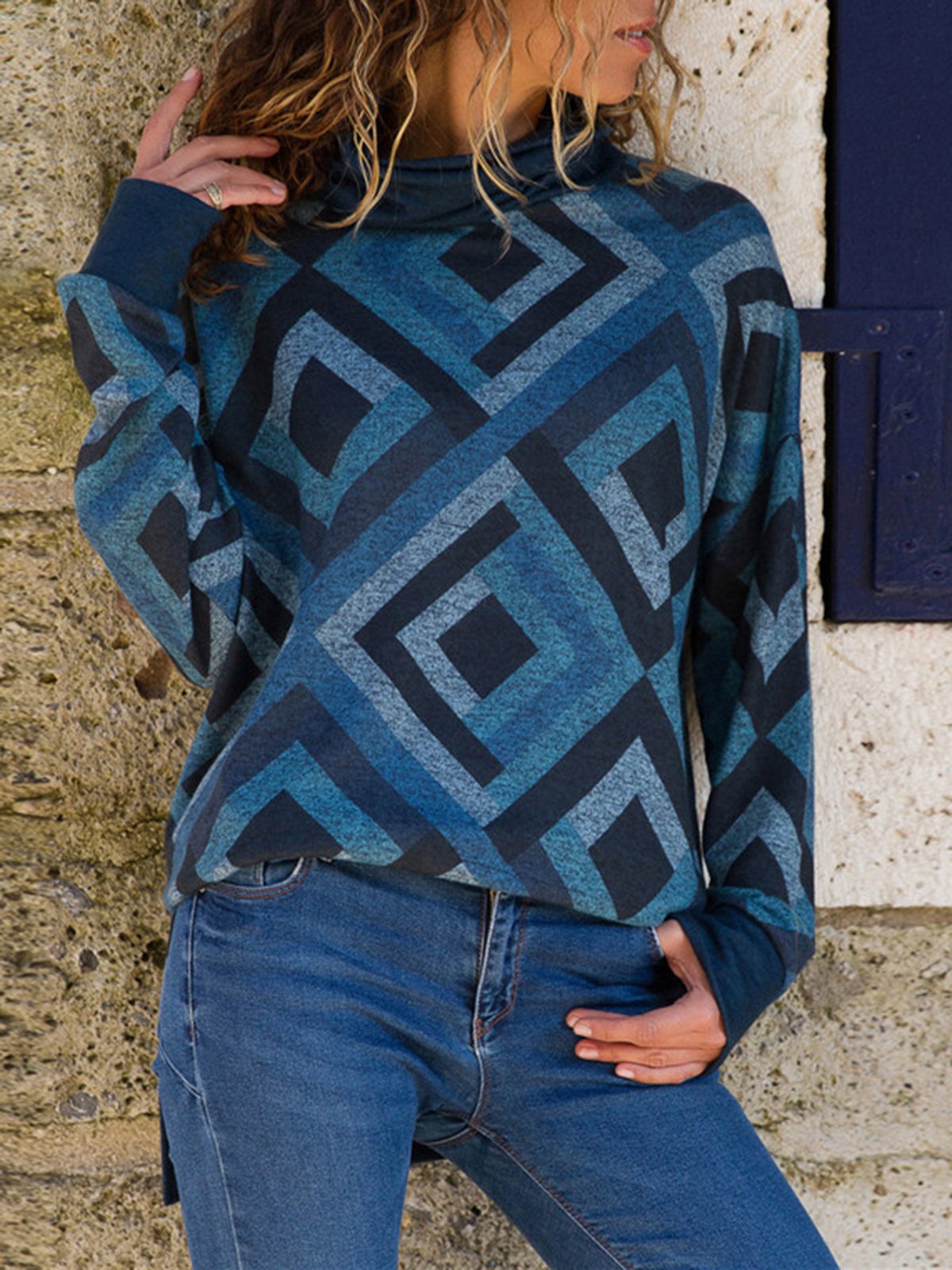 Geometric Printed Long Sleeve Shirt