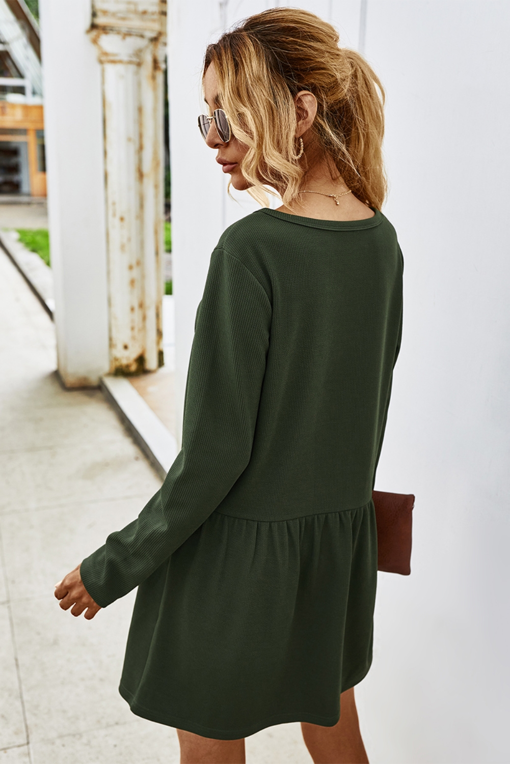Autumn Plain Long Sleeve Short Casual Dress