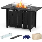 EMBRANGE 43-inch Propane Gas Fire Pit Table, Pulse Ignition 50,000BTU CSA Certification Rectangle Firepit Table with Glass Wind Guard Fire Glass Metal Lid and Cover for Outside