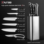7PCS Kitchen Knife Set German Steel Chef's Knife Santoku Meat Cleaver With Scissors Knife Holder