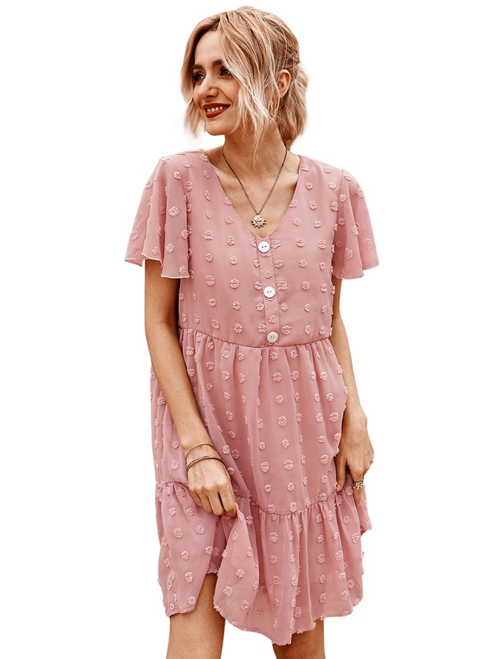 Summer V-Neck Floral Short Chiffon Dress