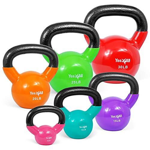 Yes4All Combo Special: Vinyl Coated Kettlebell Weight Sets , 5-30 lbs