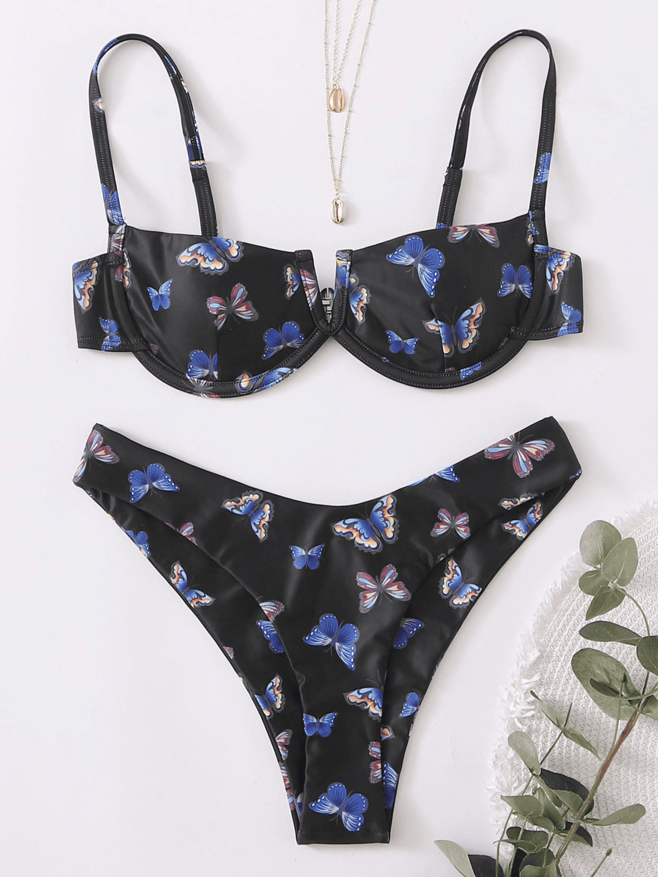 Butterfly Print Notched Underwire Bikini