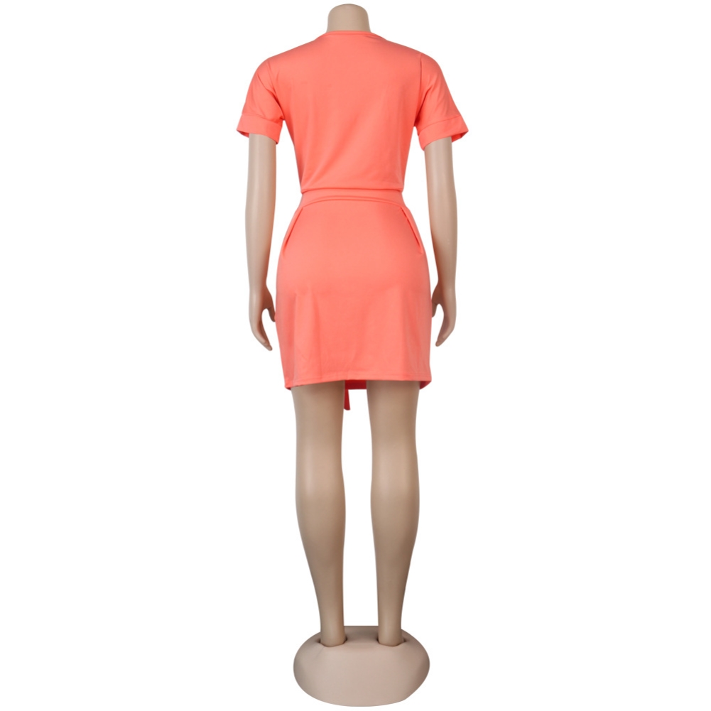 Plus Size Summer Plain Bodycon Dress with Belt
