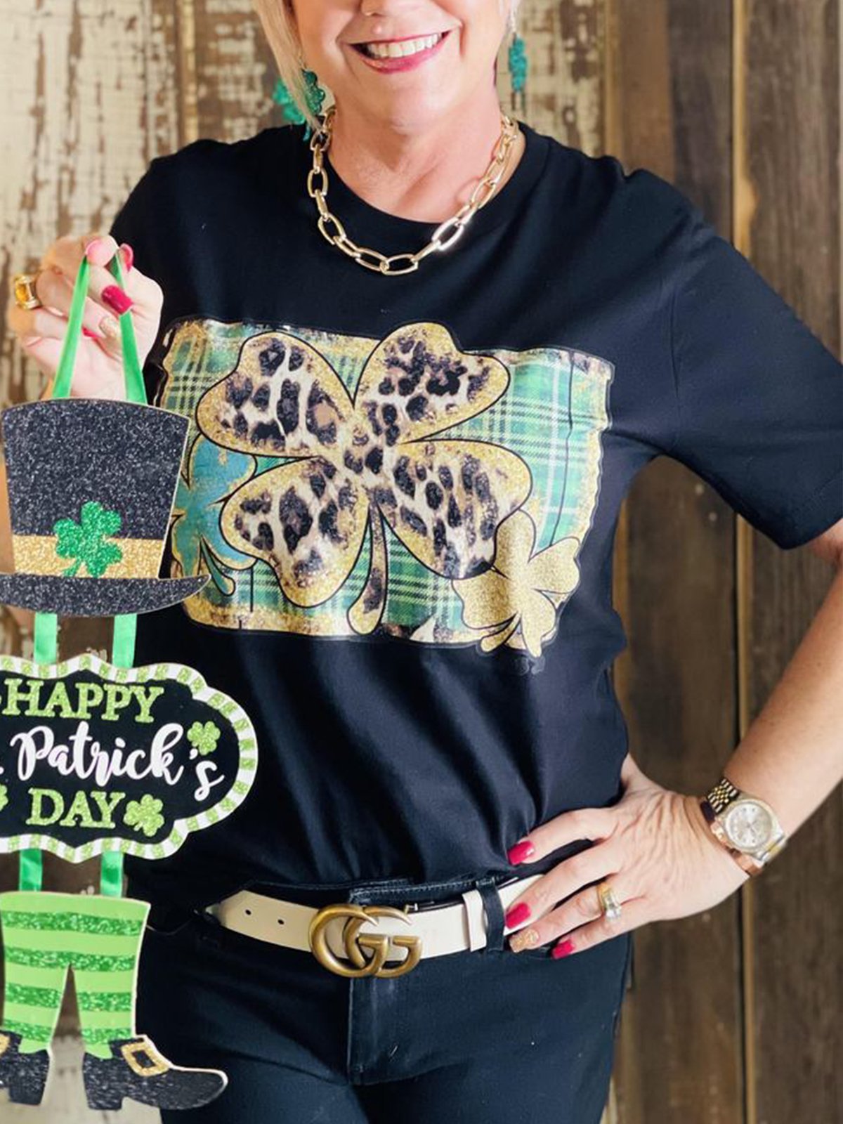 Casual Short Sleeve Crew Neck Leaves Shirts & Tops