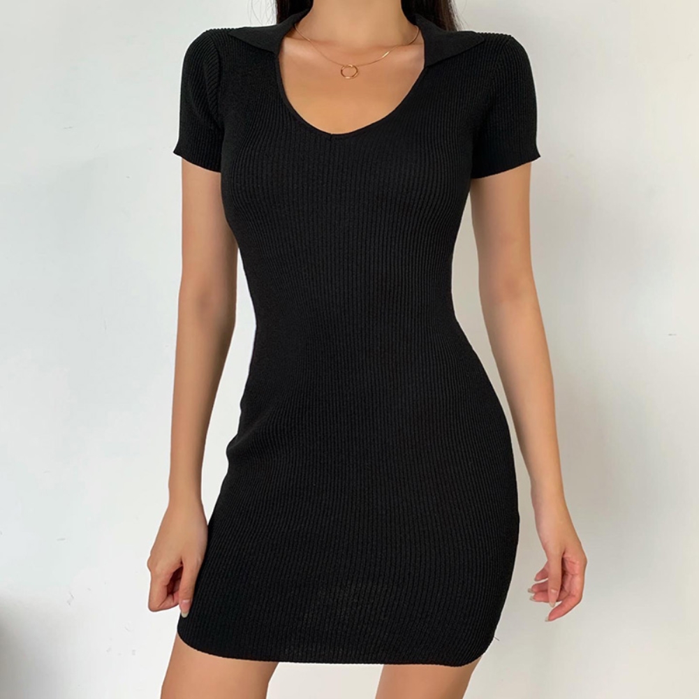 Sexy Black Knitted Mini Dress