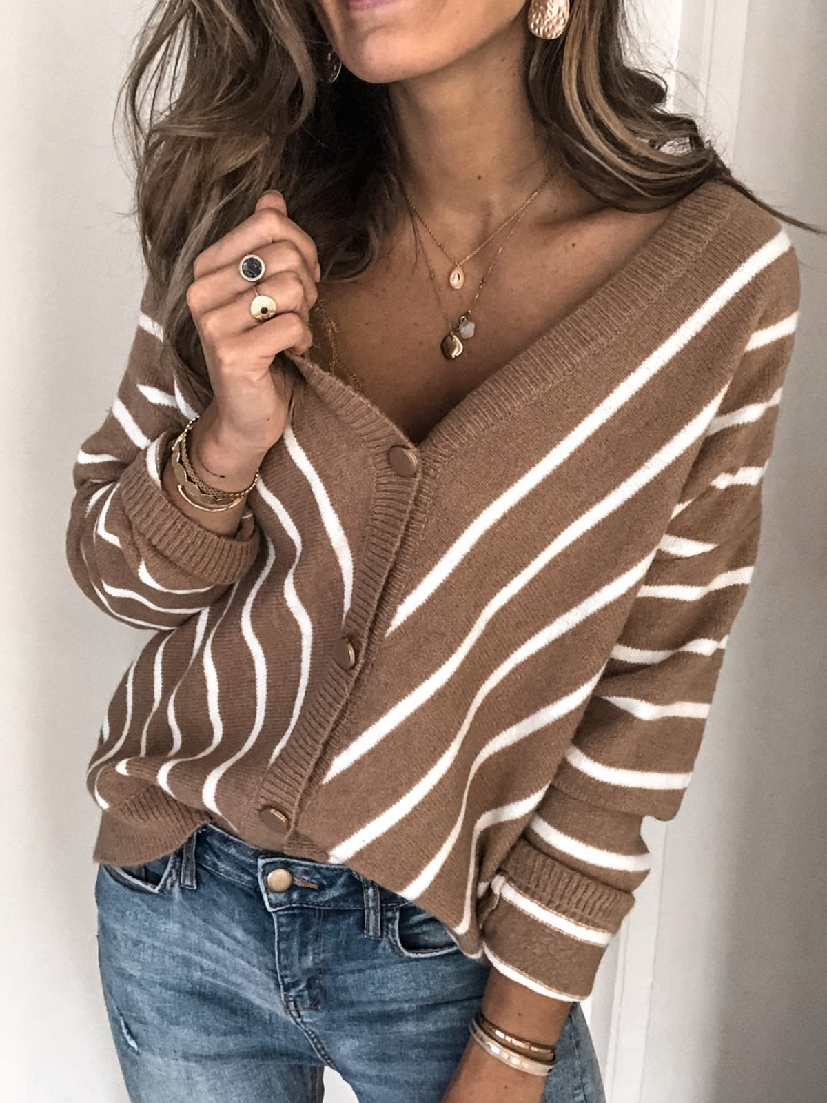 Casual Long Sleeve V Neck Plus Size Sweater