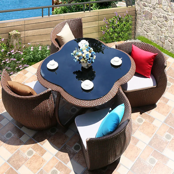 Outdoor rattan chair storage table and chair five-piece outdoor garden courtyard waterproof sunscreen furniture outdoor balcony rattan table and chair
