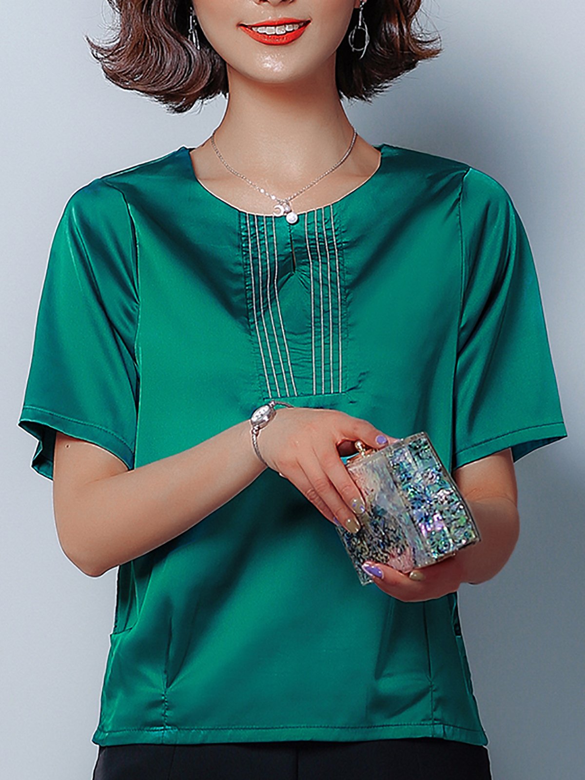 Plus Size Women Short  Sleeve  Crew  Neck  Floral   Casual  Tops