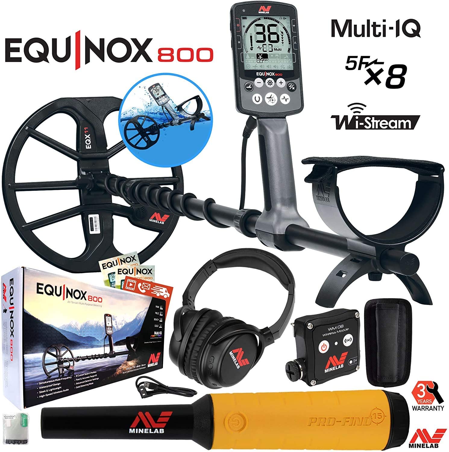 Minelab Equinox 800 Multi-IQ Underwater Metal Detector & Pro-Find 15 Pinpointer