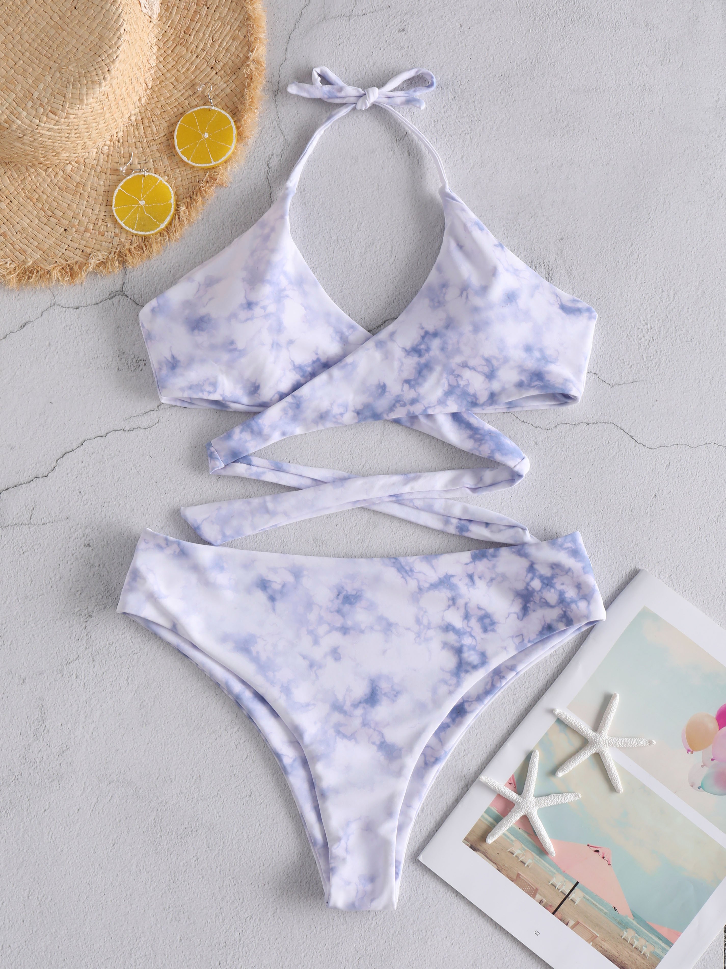 Tie Dye Crisscross Halter Bikini