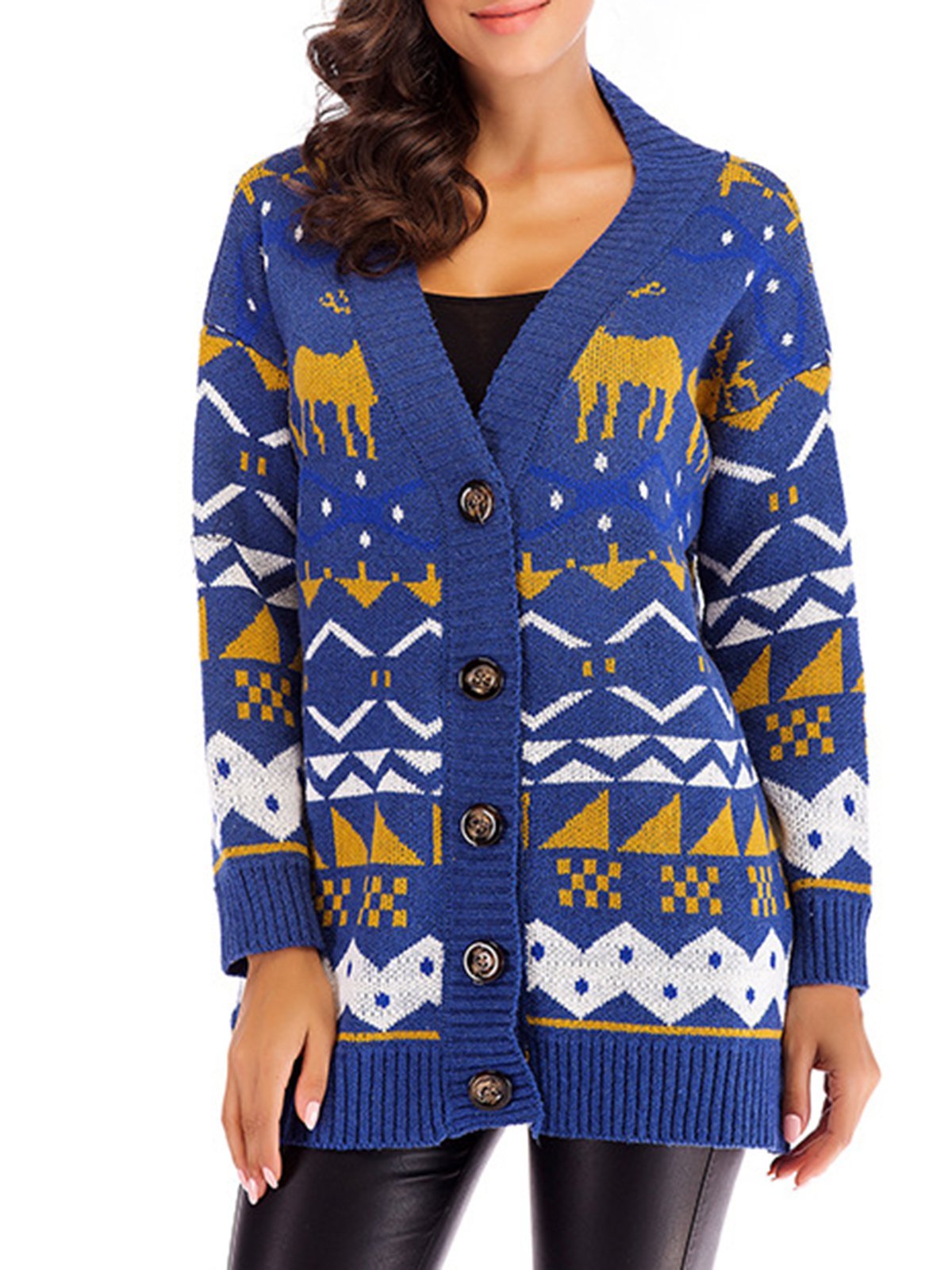 Casual Paneled Animal Cotton Sweater