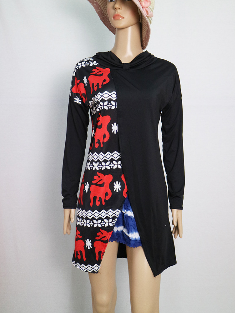 Fawn Printed Cotton-Blend Color-Block Long Sleeve Blouse & Shirts